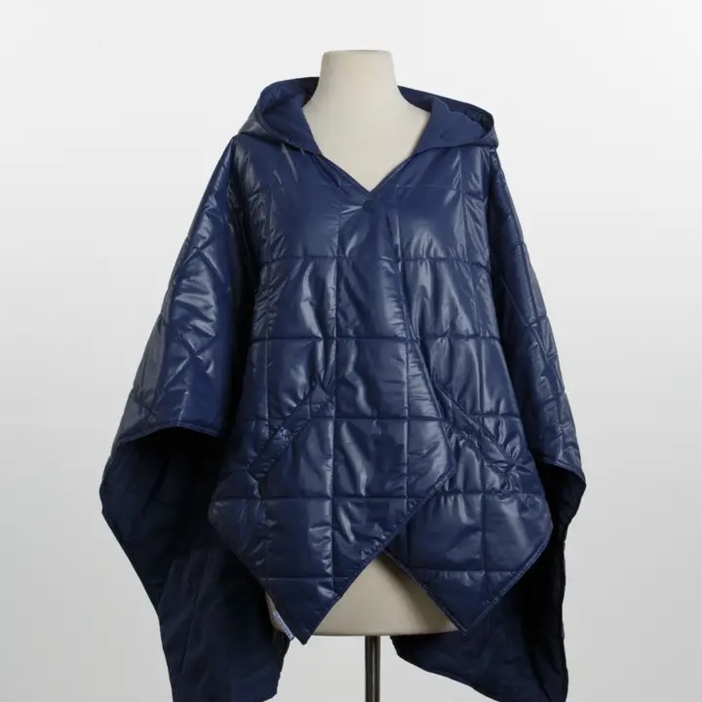 RAINRAPS Navy Quilted PufferRap Rain Jacket Packable Reversible Travel Coat - Picture 2 of 6